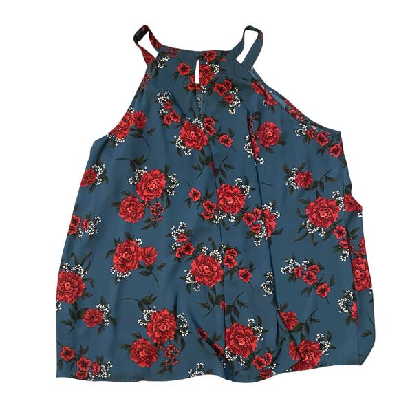 Torrid Size 4X Blue Red Floral High Neck Sleeveless Blouse plus size - Picture 3 of 7